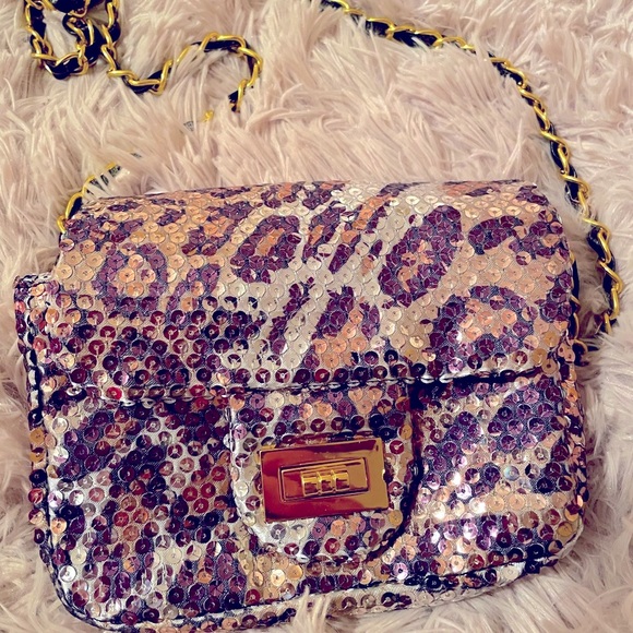 Mini bag - sequin cheetah with black satin inside. - Picture 1 of 1